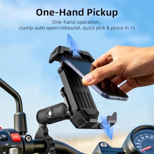 BRDRC Motorcycle & Bike Phone Mount‑720° Rotatable Metal Extension Arm, Anti‑Theft Universal Handlebar Holder, Dual Vibration Dampening, Compatible with iPhone 17/16/15 & 4.8‑7.5" Smartphones — view 2