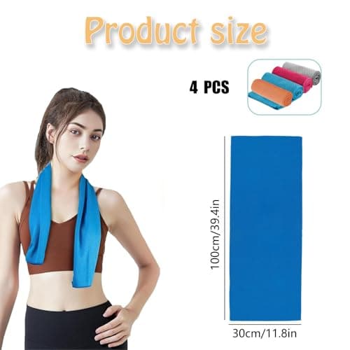 XcnPer Cooling Towels, 4 Pack Soft Breathable Cool Towels for Neck, Quick Dry Gym Towel, Ice Towels for Work Out Sports Travel, Orange/Light Blue/Rose Red/Light Grey — view 2