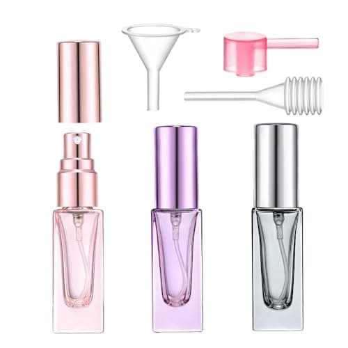 Yikimyfo Travel Perfume Atomizer Refillable, 3 Pcs 5ML/0.17oz Mini Spray Bottles Fine Mist Cologne Travel Bottle Glass Perfume Bottles Empty Travel Size Perfume Refill Bottle