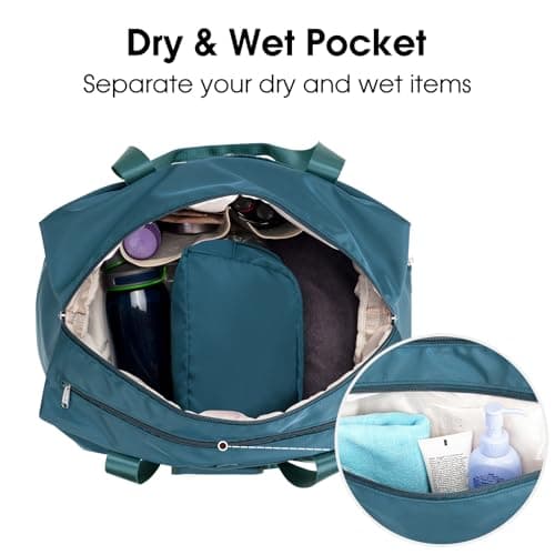 Ceneda Large Gym Bag with Toiletry Bag, Water Resistant Sport Duffel Bag with Shoes Compartment & Wet Pocket, Portable Lightweight Travel Bag, Overnight Weekender Bag Yoga Bag, Teal — view 3
