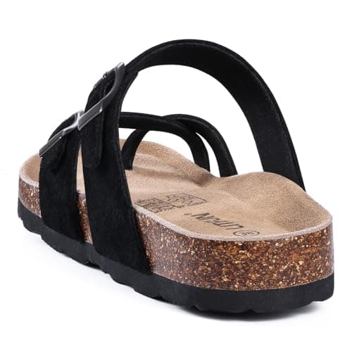 Litfun Women's Suede Cork Footbed Sandals with Adjustable Buckle Black 39 — view 4