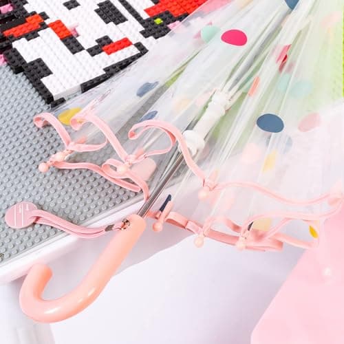 Kids Bubble Umbrella - Transparent Dome Canopy for Children's Safety | Windproof & Auto-Open Design | Toddler Umbrella for Girls & Boys (Pink Dots) — view 5