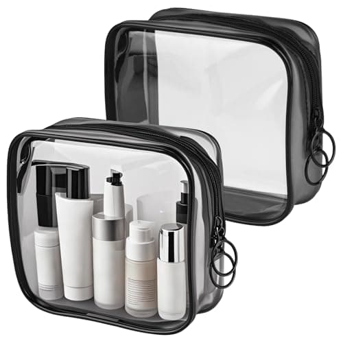 PLULON 2 Pack Small Make-up Bag - Clear Toiletry TSA-Approved Travel/mini Make-up Zipper Pouch - Cosmetic Bag for Women/Men Purse Essentials - Black