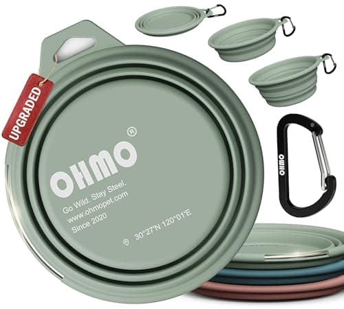 OHMO Large Collapsible Dog Bowl with Steel Ring, 800ml, Light Green
