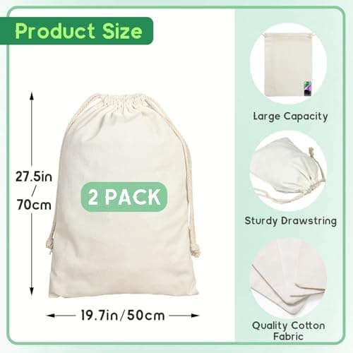 2 Pack Premium Large Laundry Storage Shopping Bags, Practical Drawstring Bag Washable Laundry Basket for Laundry, Travel, Shopping, Household Storage (50 X 70 cm) — view 3