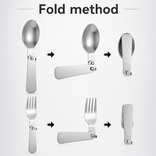 4PCS Travel Fork and Spoon Set, Folding Fork and Spoons Set Stainless Steel Spoons Forks for 10oz Food Jars Replacement Foldable Spoon and Forks Sets for Travel Camping Picnic Outdoor Activities — view 3