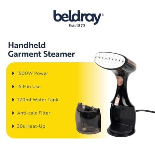 Beldray BEL0932RG 1500 W Handi Steam Max Pro - Handheld Portable/Travel Garment Steamer, Vertical Clothes Steaming & Crease Removal, 30 Second Heat Up, Up to 15 Mins Continuous Use, 270 ml Water Tank — view 2