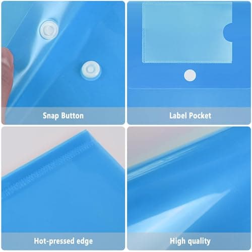 Plastic Wallets A4 Document Folders for Paperwork A4 Document Wallets Popper Wallet with Button Closure (Blue), 30 Pack — view 5