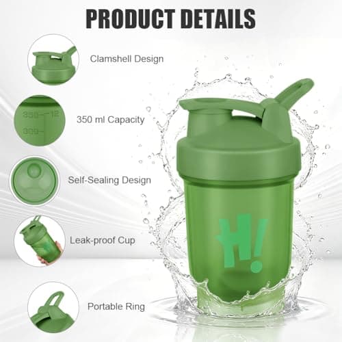 AOOWU Protein Shaker Bottle 450ml with Mixball, 2 Pack Leak Proof Shaker for Protein Shakes, Protein & Supplement Shaker Bottle, Flip Flop Lid Shake Bottle Mixer, BPA Free Protein Shake Bottle for Gym — view 3
