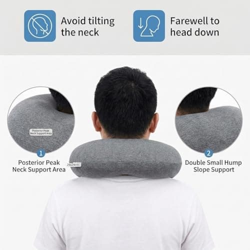 Boyfield Travel Pillow Memory Foam Neck Pillow for Travel, Travel Pillow for Airplane, Travel Neck Pillow Essentials, Grey, 29x29CM — view 5