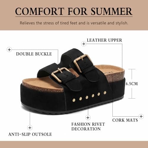 Women's Platform Sandals Cork Footbed Adjustable Double Buckle Slides — view 4