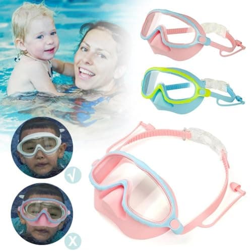 Kids Goggles with Nose Cover, HD Wide View Anti-Fog Toddler Swim Goggles, No Leak Adjustable Clip on Swim Mask for Kids Youth 4-16 (Blue) — view 2