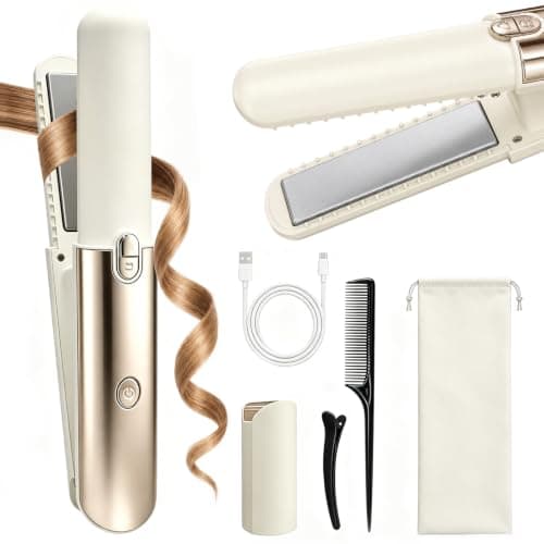 Hair Straighteners Mini Cordless Travel, 5000mAh 2 in 1 Travel Upgrade Hair Straightener|Wireless Portable Hair Curler with USB Charging | Mini Curling Iron, 4/7 Heating Modes, Reduce Frizz