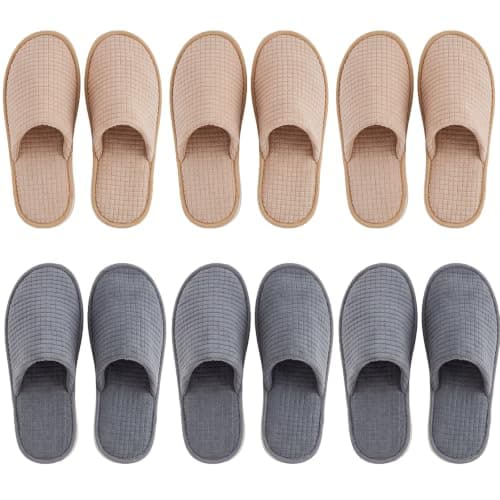 Iyxeo 10 Pairs Hotel Slippers, 5 Beige & 5 Grey Disposable Guest Slippers for Spa, Wedding, Travel, Universal Size