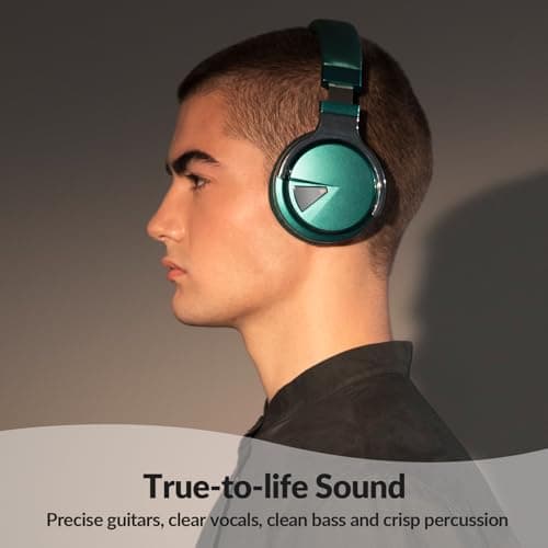 GarageRock E7 Active Noise Cancelling Headphones Bluetooth Headphones Wireless Headphones Over Ear with Microphone Deep Bass, Comfortable Protein Earpads, 30 Hours Playtime for Travel/Work, Green — view 6