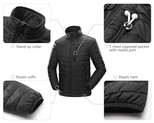 33,000ft Mens Winter Lightweight Jacket Warm Short Packable Puffer Jacket Transitional Padded Jacket Quilted Jacket for Men Lined for Hiking Travelling Pure Black XL — view 5