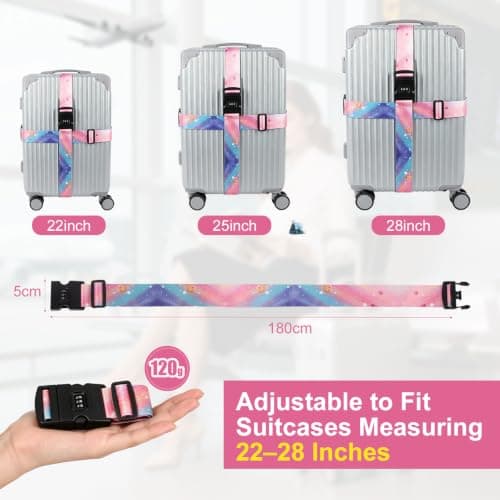 Hittriu 2 Pack Luggage Suitcase Straps, Heavy Duty Travel Accessories Thickened Luggage Belt with Quick Release Buckle, Adjustable Bag Straps for Travel (Colourful Milky Way Set) — view 3