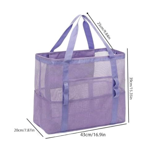Multifunctional Mesh Beach Bag, Extra Large Travel Organizer (Purple) — view 4