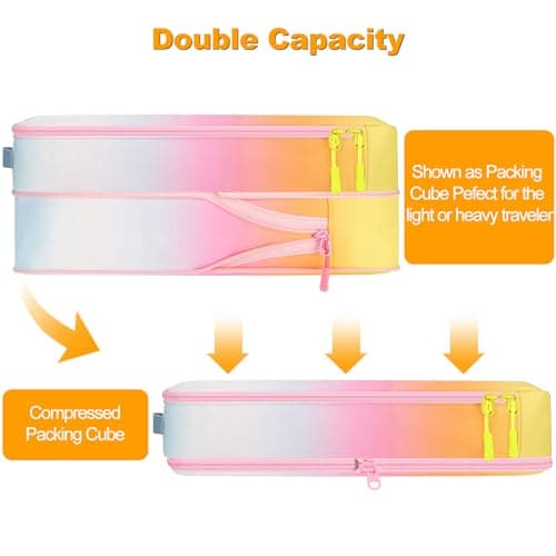 Compression Packing Cubes, Lumesner 8 Set Travel Essentials Packing Cubes for Carry on Suitcases, Compression Suitcase Organizers Bag Set & Travel Cubes (8-piece, Omber: Yellow/Blue) — view 5