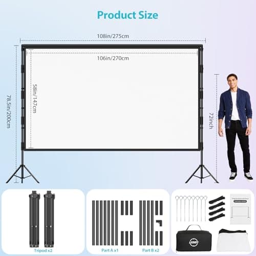 Outdoor Projector Screen with Stand: LEORFI 120 inch Black Backing Projection Screen Indoor - Upgraded Movie Screen 16:9 4K HD - Wrinkle-Free Lightweight Movie Screen with Carry Bag for Backyard Night — view 6