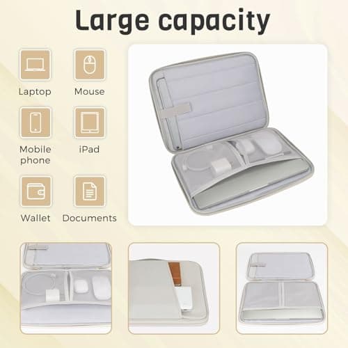 13 Inch Padded iPad Sleeve With Top Handle & Front Storage Pocket, Shock‑Resistant Protective Tablet Case for iPad Air，Cream White — view 3