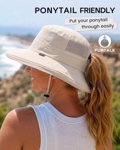 FURTALK Sun Hats for Women Wide Brim Ponytail UV Packable Hiking Travel — view 3