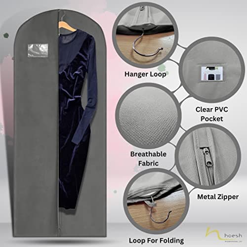 Hoesh UK Women Grey 60 Inches Breathable Bridesmaids Long Zip Wedding Gown Dress Travel Storage Garment Cover Bag — view 3