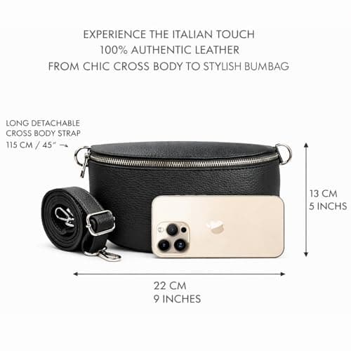 Woodland Leathers Cross Body Bag for Women Genuine Italian Leather Cross Over and Bumbags for ladies, Convertible Crossbody Sling Bag leather Belt Bag for Women with Adjustable Strap (Black) — view 4