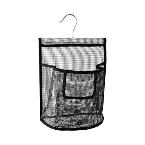 Tabanzhe Hanging Mesh Bag with Hook,Peg Bag Basket Shower Caddy Laundry Organizer Reusable Clothes Pegs Bag for Washing Lines Home College Travel Gym(Black)