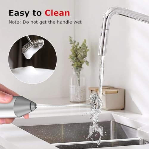 Bonsenkitchen Milk Frother Hanheld with Stand, Battery Operated, Silver — view 5