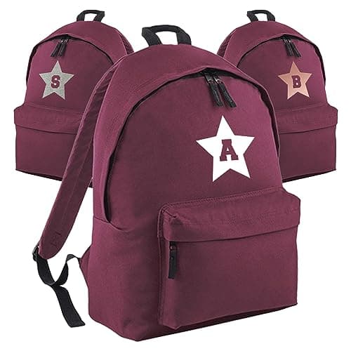 Print Maniacs Personalised Large 18L Kids Travel Backpack Junior Shoulder Collage Rucksack School Lunch Swimming P.E Laptop Book Bag Star (Burgundy)