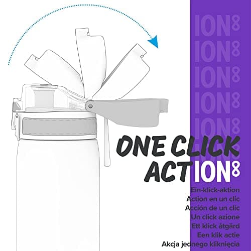 Ion8 Lightweight Steel Water Bottle, 600ml/20oz, Non-Insulated, Leak Proof, Easy to Open, Secure Lock, Dishwasher Safe, Flip Cover, Fits Cup Holders, Carry Handle, Metal Water Bottle, Metallic Purple — view 2