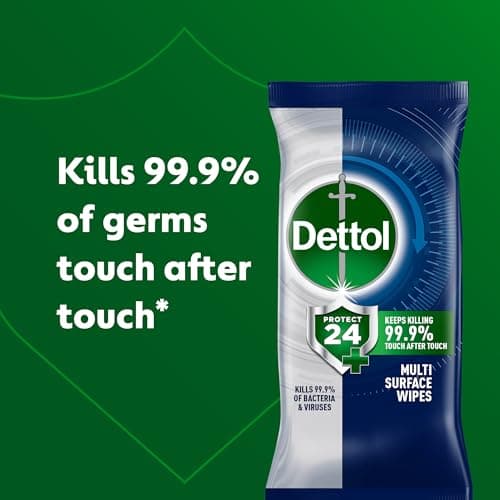 Dettol Protect 24 Multipurpose Antibacterial Wipes, 5 Pack of 80, Total 400, Long-Lasting Germ Protection, Ideal for Home, Office, Travel, First Aid Bag Essential — view 2
