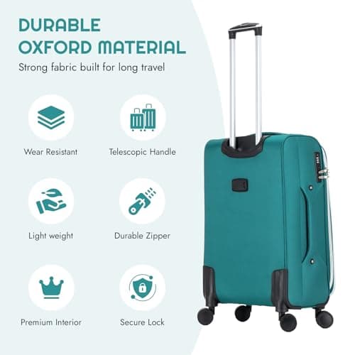 Skylark Large 29” Lightweight Softshell Expandable Suitcase, Integrated Combination Lock, 4 Wheels Check in Luggage for 23kg (Oil Green, 112 litres) — view 6
