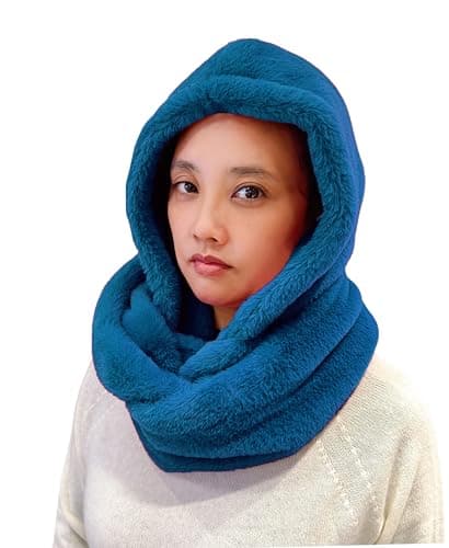 Lina & Lily Faux Fur Hood & Infinity Scarf Combo Winter Head Neck Wrap for Women Men (Teal Blue)