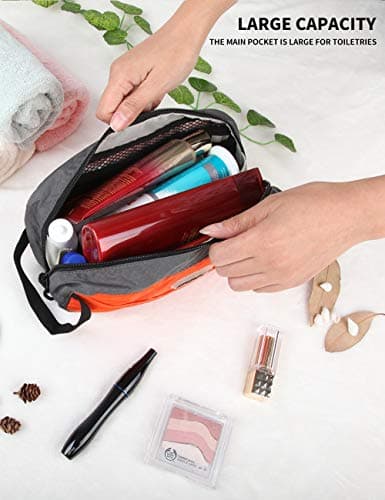 GOX Small Travel Toiletry Bag for Men, Hanging Dopp Kit Organizer with Water-Resistant Nylon, Portable Shower Toiletry Case, Orange/Grey, 1 Count (Pack of 1), Toiletry Bag for Travel — view 6