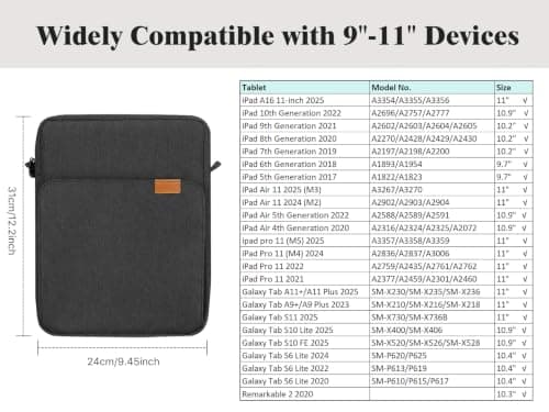 TiMOVO 9-11" Tablet Sleeve Bag Carrying Case with Strap, Black & Grey — view 2