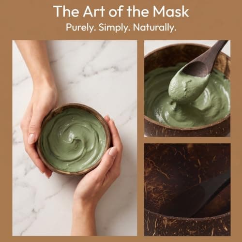 HAKIDZEL Portable Coconut Shell Mask Mixing Bowl with Smooth Interior and Cotton Linen Sack for Home Skincare and Travel Spa Kits, Enhanced Hygiene and Optimal Portion Control Facial Mask — view 3