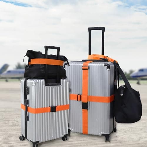 Luggage Strap (2 Pack), with 2 Luggage Tags, Custom Identification, Travel Bag Closure, For Connecting Luggage Together, Orange color — view 6