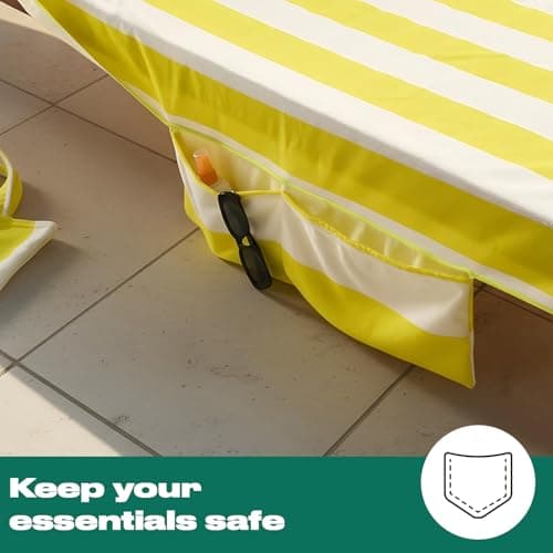 OHS Sun Lounger Towel with Pockets, Soft Absorbent Summer Holiday Essentials Stripe Beach Towels for Adults Lightweight Quick Dry Large Microfibre Beach Towel, Yellow - 75 x 215cm — view 3