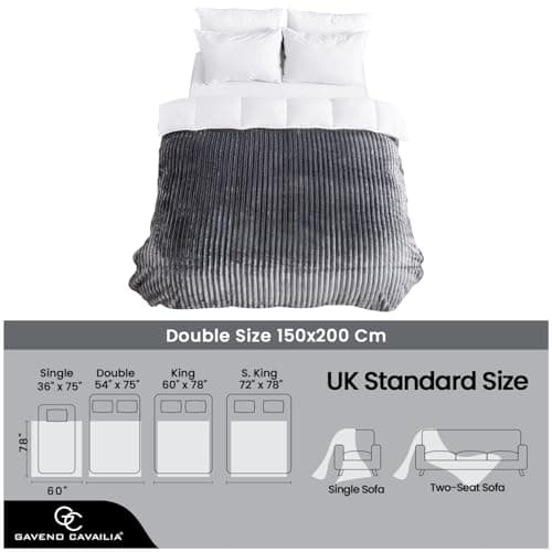 GC GAVENO CAVAILIA Fleece Throw Blanket | Soft Fluffy Throws For Sofas, Bed, Settee, Couch | Extra Warm Large Blanket Throw | Easycare, Anti Allergic | Double 150x200 Cm | Charcoal — view 6