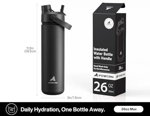 POWCAN Insulated Water Bottle with 2-in-1 Straw and Spout Lid, Keep Cold 24H, Leak-Proof, Fits in Car Cup Holder, Stainless Steel Water Bottle for Sports, School, 769 ml, Dark Knight — view 6