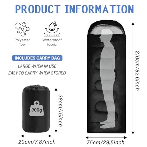 Outdoor Sleeping Bag for Camping, Adult, Black — view 2