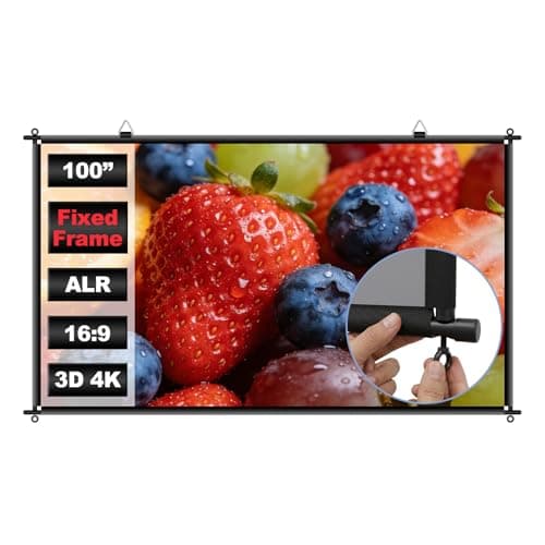 100 inch Fixed Frame Projector Screen, Anti Glare Outdoor Indoor Movie Projector Screen, Wrinkle-Free Hanging Projection Screen for Home Theater, Camping, Backyard, ALR 4K HD 16:9