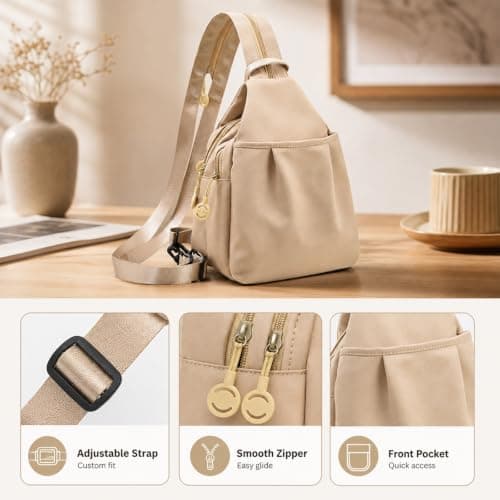 QhgPnt Khaki Chest Bag and Mini Backpack Anti Theft, Versatile Anti Theft Bags for Women, Travel Tote Bags, Width 21cm, Height 28cm, Crossbody Travel Sling for Daily Commuting — view 4