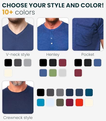 100% Merino Short Sleeve Shirts Men, Henley T-Shirt Mens, Shirt with Pocket (Medium, Heather Grey Hnly) — view 3