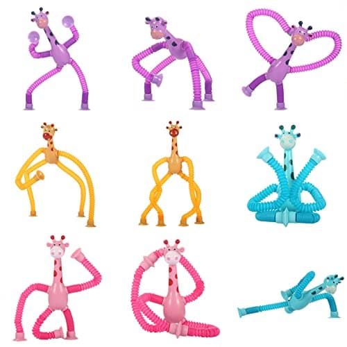 4Pcs Giraffe Pop Tubes Sensory Fidget Toys with Suction Cup, Easter Basket Stuffers for Toddlers Kids, Travel Toys for Airplane Car Activities, Screen-Free Fun Fidget Toys for Boys Girls — view 3