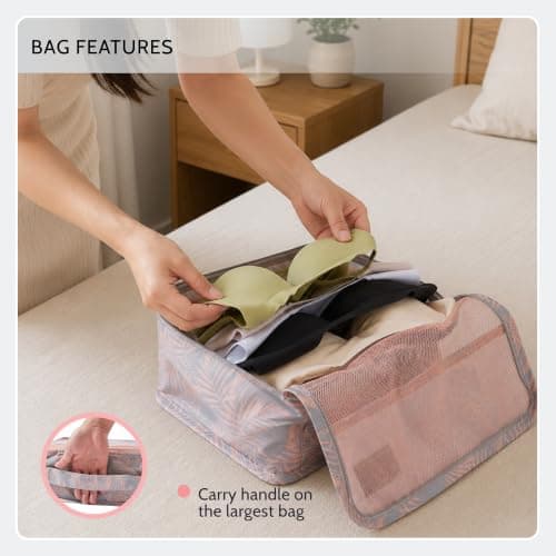 Periea Lucy Packing Cubes for Suitcases & Carry on Hand Luggage – Set of 6 Travel Packing Organisers – 6 Colours (Black with White Dots) — view 4