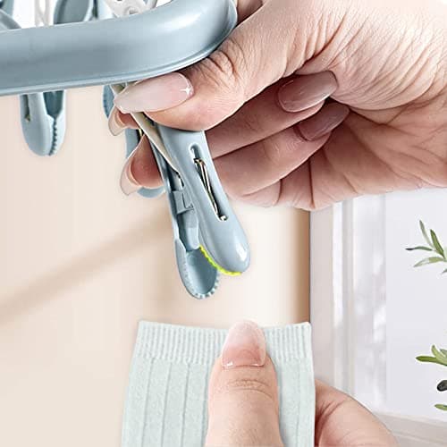 hautllaif Clothes Drying Hanger with 32 Clips, Foldable, Blue — view 5
