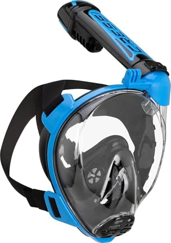 Cressi Duke Action Full Face Snorkel Mask - CO2 Safe Dry Snorkel System - Wide View Anti Fog Mask - Action Cam Mount for Snorkelling - Black/Blue - M/L